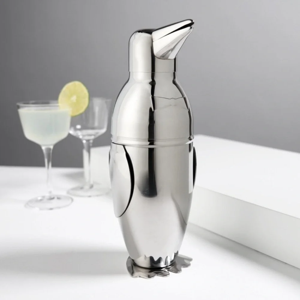 Penguin Stainless Steel Cocktail Martini Shaker 17oz Barware Mixer with Strainer